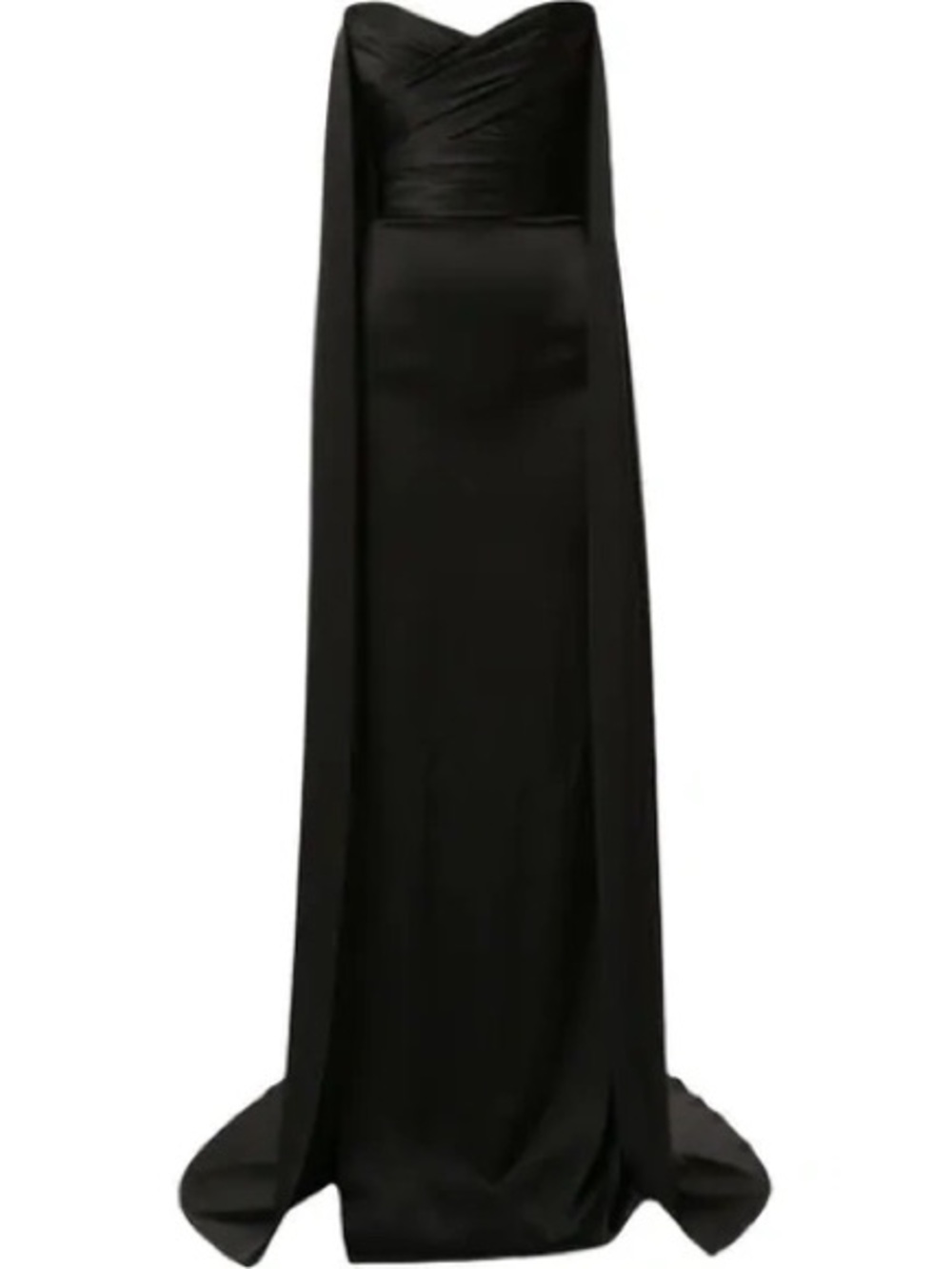 Alex Perry Black Strapless Column Gown with Draped Cape